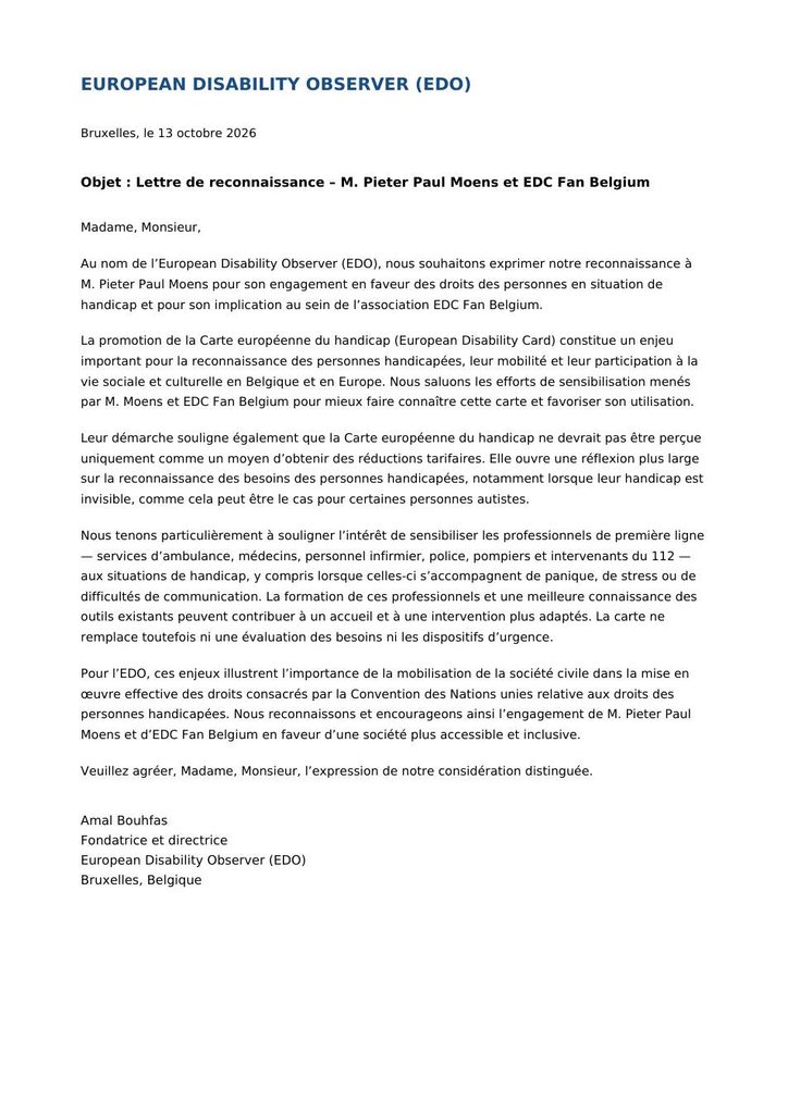 European Disability Observer vraagt tijdens EDC Fan Dag aandacht voor onzichtbare beperkingen en een betere aanpak door hulpdiensten