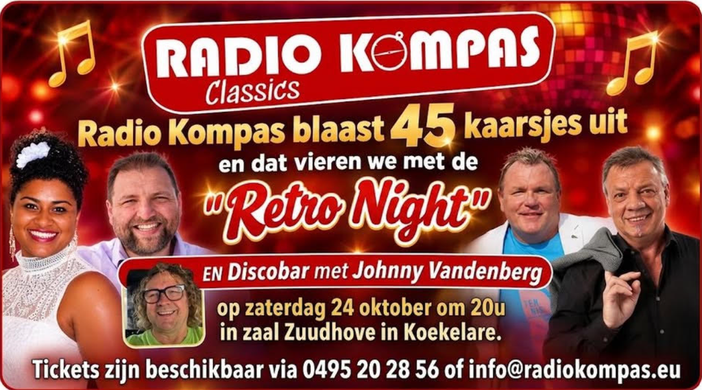 Radio Kompas viert 45 jaar met Retro Night in Koekelare