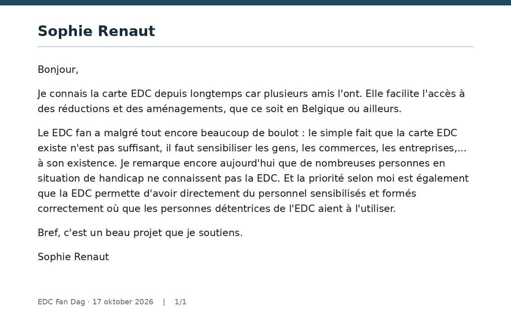 Sophie Renaut waarschuwt: European Disability Card bestaat, maar veel mensen kennen ze nog altijd niet
