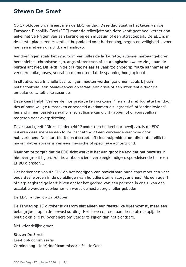 Voormalig hoofdcommissaris Steven De Smet waarschuwt: onzichtbare “handicaps” kunnen bij politie-interventies verkeerd worden geïnterpreteerd
